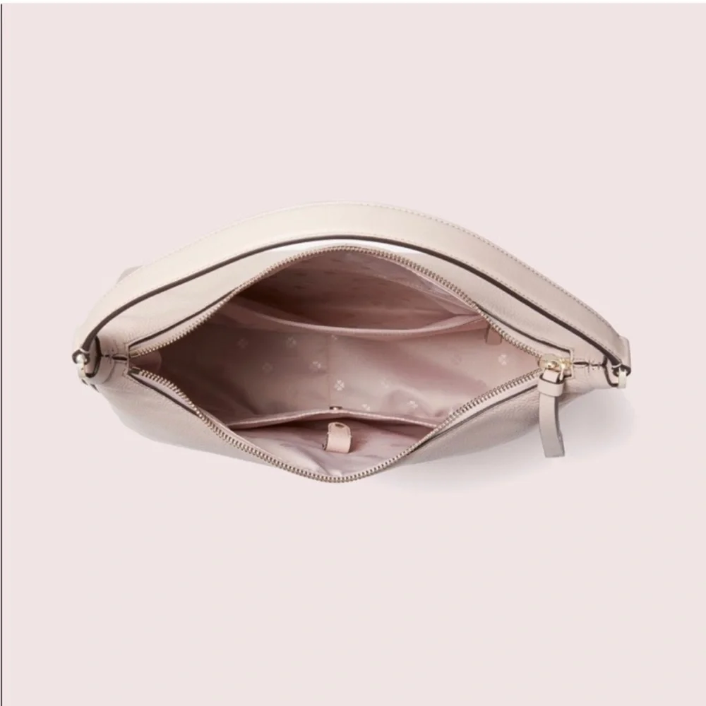 Kate Spade New York Lake Large Hobo Bag Pebbled Leather Pink Pockets Zip Close